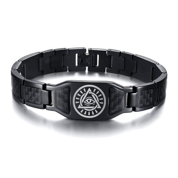 Men's Black Carbide Fiber Stainless Steel Masonic Bracelet