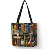 Linen Cat Print Tote Bag