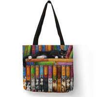 Linen Cat Print Tote Bag