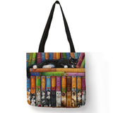 Linen Cat Print Tote Bag